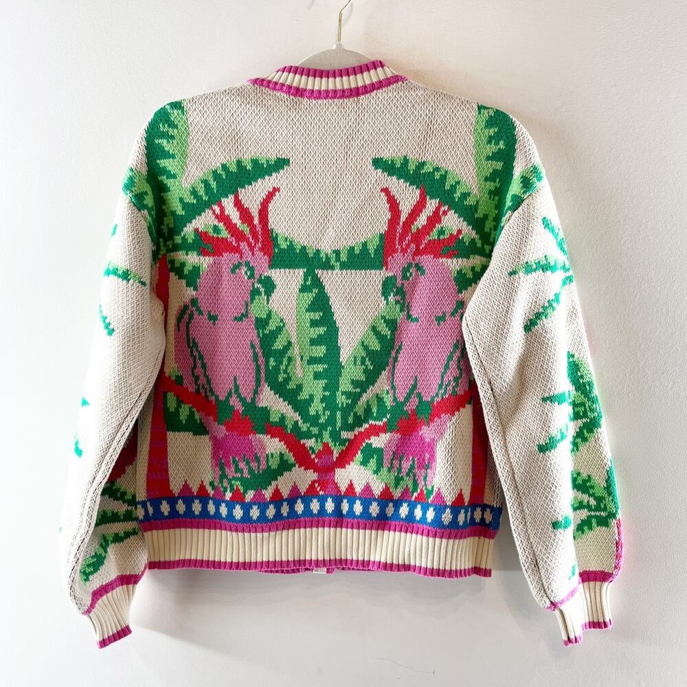 Boden Abi Jacquard Long Sleeve Cardigan Sweater Warm Ivory Palm Tree Birds XS - Picture 7 of 8